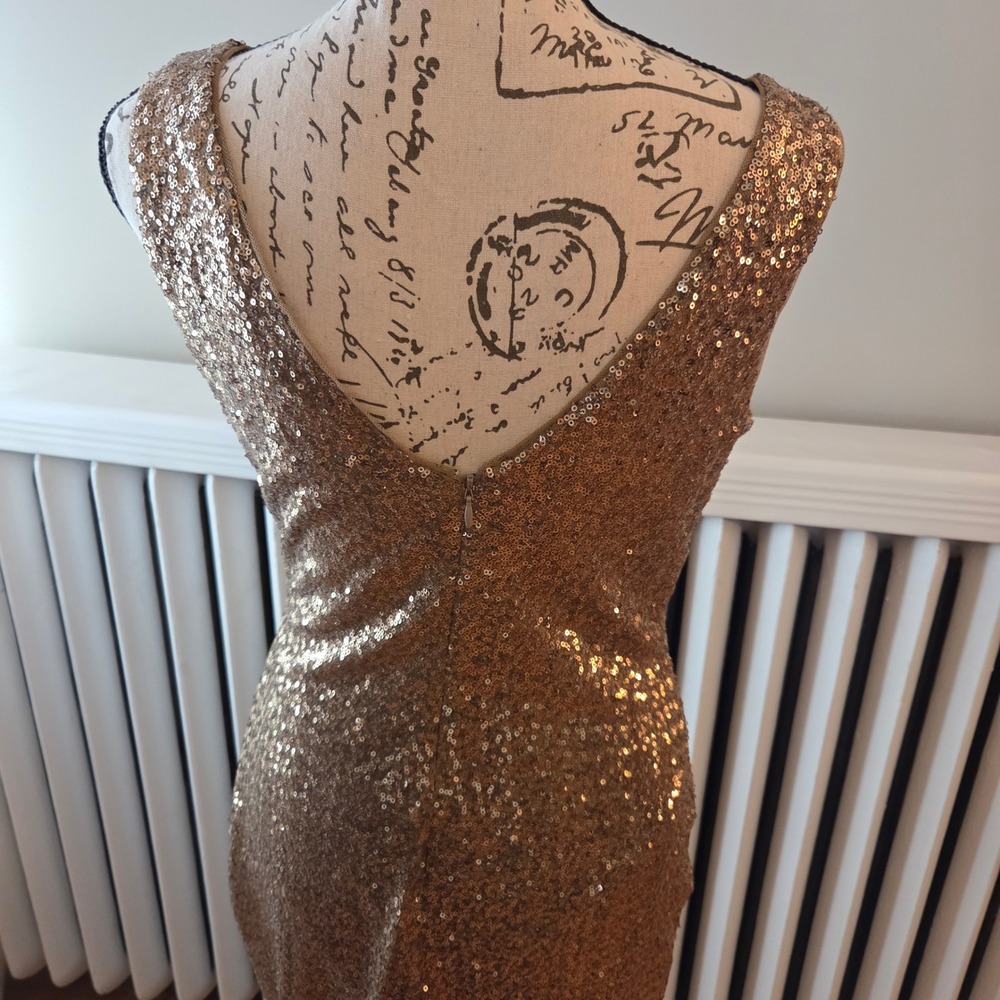 Lauren RL Sparkly Gold Glam Sequin Surplice V-Neck Sheath Cocktail Dress Sz 6 - Picture 5 of 12